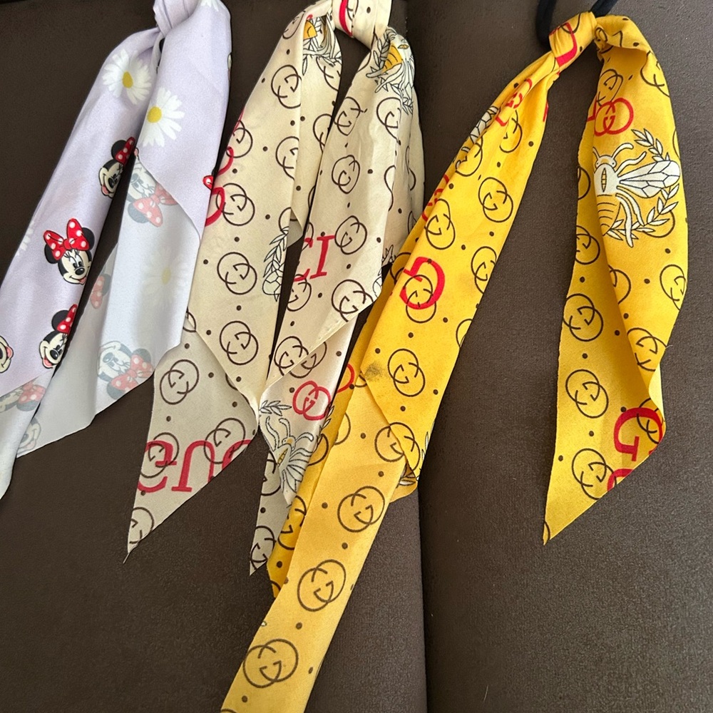 Kids Cartoon Print Hair Scarf Set - Yellow, Cream, White
